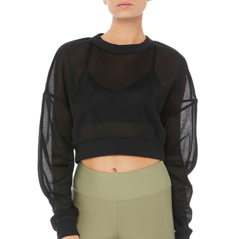 ALO YOGA BLACK TRANSPARENT ROW LONG SLEEVE